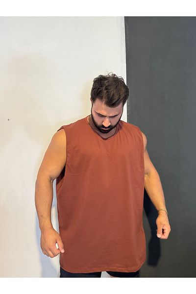 Bas Body FitnessWear Battal Size Combed Cotton Fabric Unprinted Plain Brick Color Undershirt
