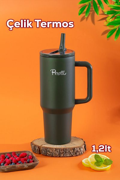 Perotti 17238-3 Colte V2 Stainless Steel Sportsman Thermos Cup Flask Green 1.2 Lt