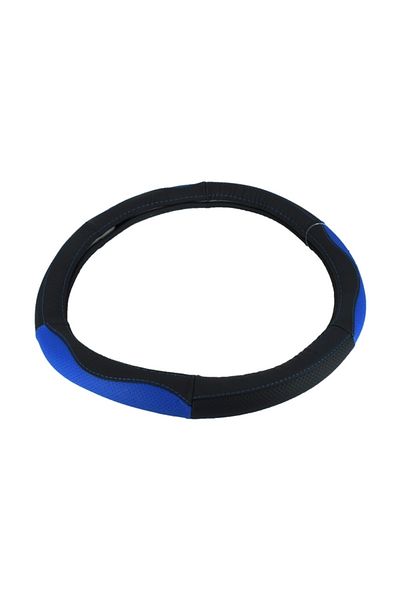 ideal STORE Husa volan IdealSTORE , imitatie de piele, marime M , culoare negru-albastru, Diametru 37-38 cm