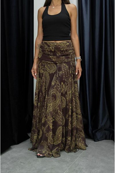 Havoş Bitter Brown Shawl Pattern Chiffon Skirt