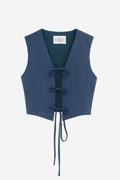 HAKKE Tie-Up Linen Look Blouse Vest
