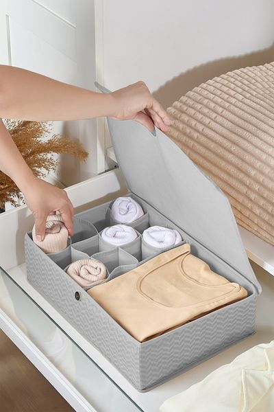 Serstil 12+1 Compartment Foldable Drawer and Closet Organizer with Lid – Socks Underwear Storage Box