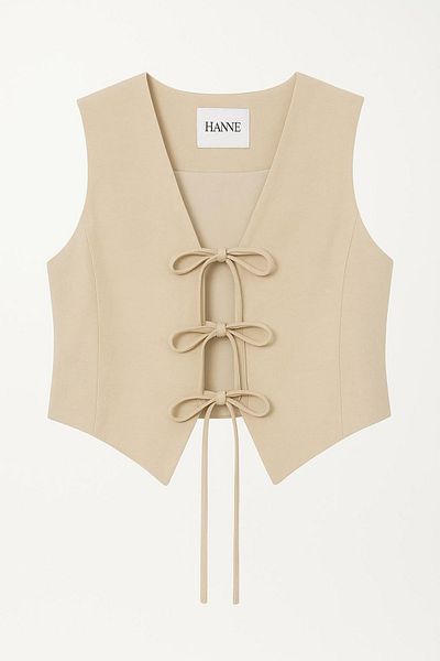 HAKKE Tie-Up Linen Look Blouse Vest