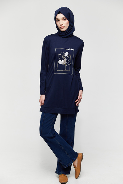 Setrms Çiçek Nakışlı Penye Tunik