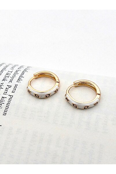 Siya Silver Altın Kaplama Göz Detaylı Mineli Çelik Halka Küpe - 1,8 cm