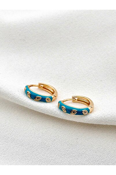 Siya Silver Altın Kaplama Göz Detaylı Mineli Çelik Halka Küpe - 1,8 cm