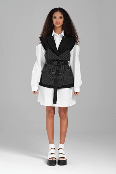 tw3 Rochie mini cămașă cu curea cu design special din trei piese pentru femei