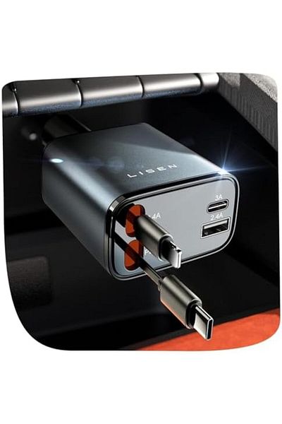 LISEN 4-in-One Retractable iPhone Car Charger Cigarette Lighter Adapter [69W], Fast Charge USB C Car