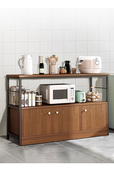 EqiEch 2 Tier Cabinet with Shelves, Drawer and Hooks - Sideboard,120*30*78cm