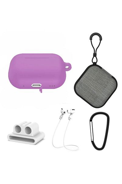 THD Extended 5-in-1 set for protecting Apple Airpods Pro 2nd generation headphones, deep purple color