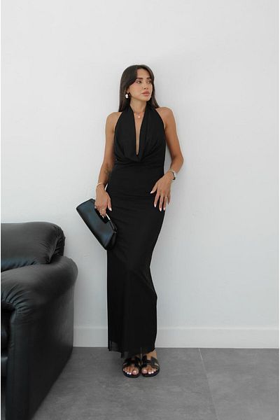Havoş Black Draped Halter Dress