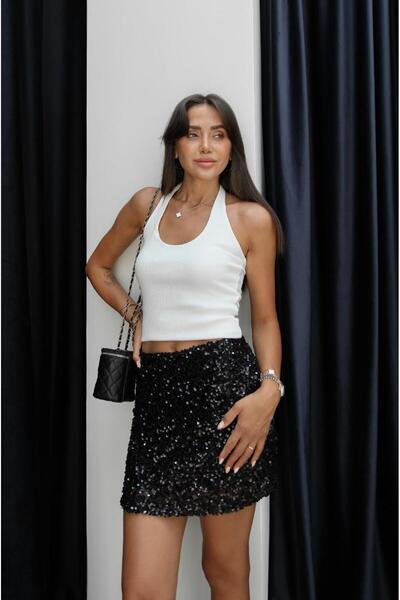 Havoş Ecru Halter Neck Ribbed Tank Top