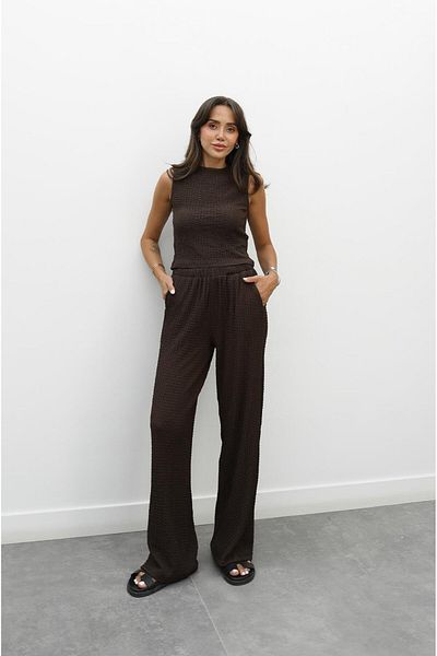 Havoş Brown Textured Blouse Trousers Set
