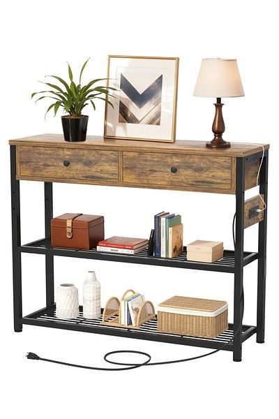 EqiEch Console Table with Outlets, USB Ports, Drawers & Shelves, 32"x13.8"x31.5"