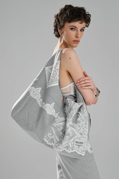 tw3 Geantă de damă din țesătură cu aplicații din dantelă