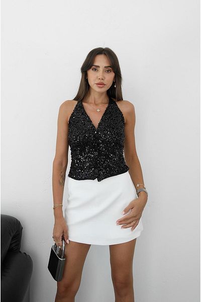 Havoş Black Sequin Tie Detailed Blouse