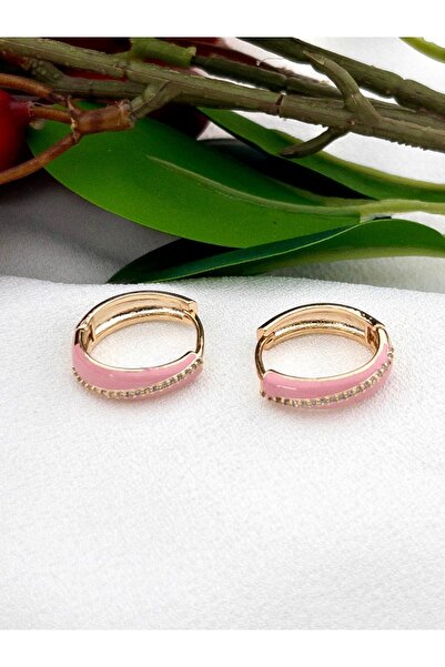 Siya Silver Altın Kaplama Çapraz Zirkon Taşlı Mineli Çelik Halka Küpe - 2 cm