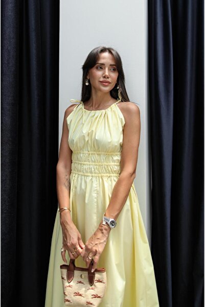 Havoş Yellow Side Lace Dress