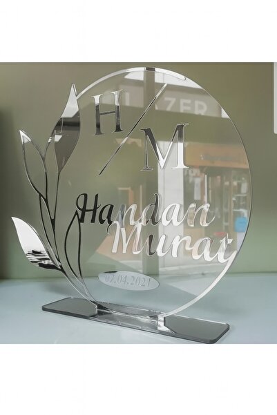 Evsay Pleksi Isimlik Masa Üstü Aynalı Gümüş Pleksi Isimlik Söz Nişan Düğün Ma...