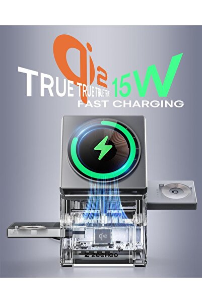 ZEEHOO 3-in-1 MagSafe Qi2 15W Wireless Charging Station (Auto-Rotating, 30W Adapter Included)