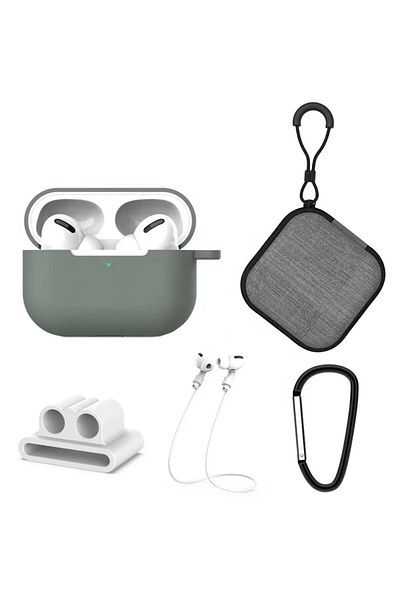 THD Extended 5-in-1 set for protecting Apple Airpods Pro headphones, dark green