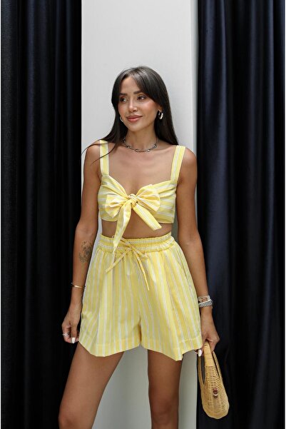Havoş Yellow Ewell Striped Crop Shorts Set