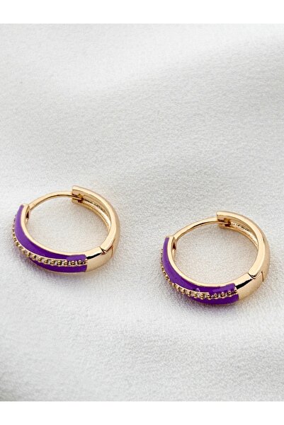 Siya Silver Altın Kaplama Çapraz Zirkon Taşlı Mineli Çelik Halka Küpe - 2 cm