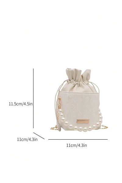 La Saade Pearl Charm-Crocodile Patterned Lace-Up Pearl Pouch Bag