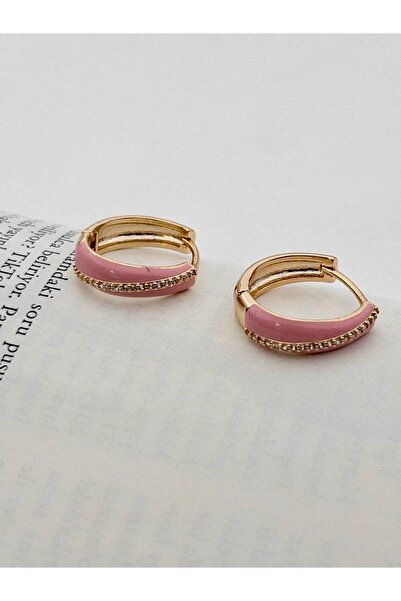 Siya Silver Altın Kaplama Çapraz Zirkon Taşlı Mineli Çelik Halka Küpe - 2 cm