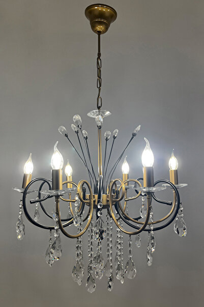 Avize çarşısı Ramada Fiskiyeli 6 Kollu Kristal Taşlı Eskitme Avize BS.0150-52-06