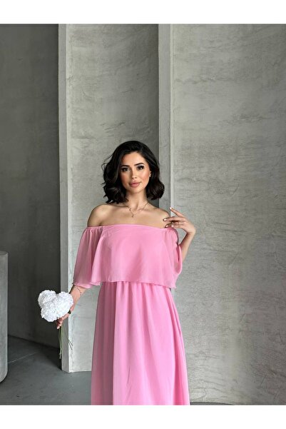 Bella Breeze Rochie de seară lungă, cu volan, cu umăr deschis, pentru femei