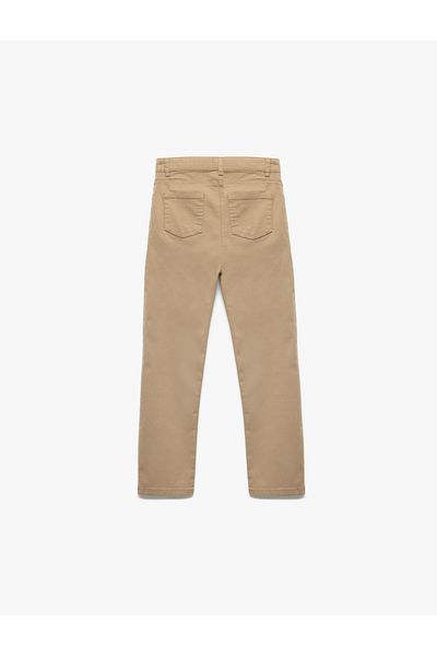 Koton Button Detailed Straight Leg Cotton Trousers with Pockets