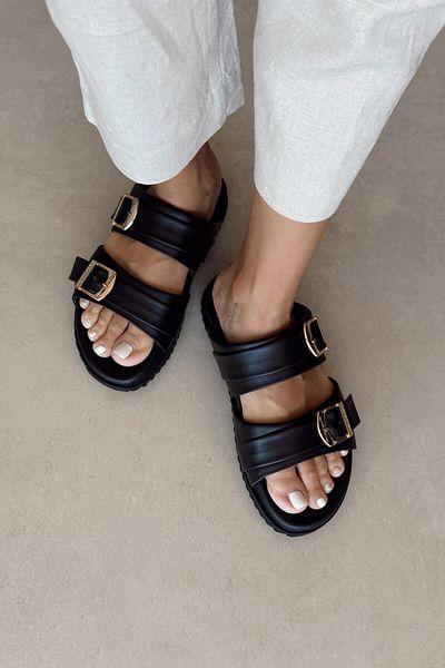 nope21shoess Peru Black Genuine Leather Slippers