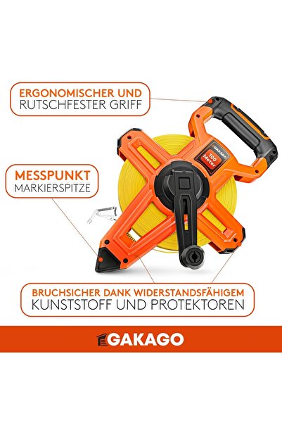 Gakago tape measure, plastic, orange/black, 100 m
