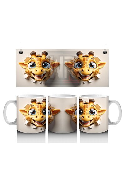 Luluyen كوب زرافة مبهجة تنظر إلى الحائط المثقوب الذي يحب الأطفال الحليب