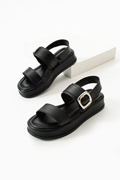 Gökçe Shoes Line Siyah Kemer Toka Detay Günlük Kullanım Kadın Sandalet