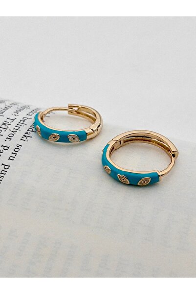 Siya Silver Altın Kaplama Göz Detaylı Mineli Çelik Halka Küpe - 2 cm