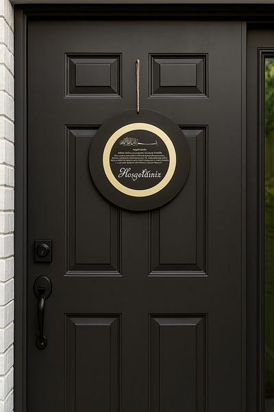 Evsay Welcome Written Mirrored Plexiglass Wooden Door Ornament Decorative Ayetel Kursi Written Door Ornament