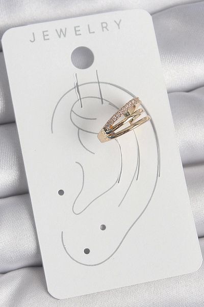 Clariss Brass Gold Color Zircon Stone 3 Row Model Women's Cartilage Earrings