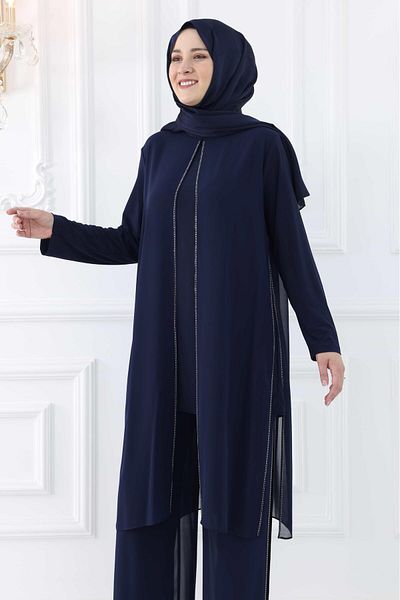Modaviki Ayça Double Evening Dress Suit Navy Blue Isr978