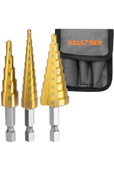 ideal STORE Set of 3 idealSTORE step cone drills, HHS STEEL, 6 mm shank, Dimensions 4-12mm, 3-12mm, 4-20mm,