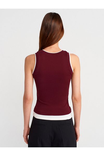 Dilvin 21086 Double Look Sleeveless Top-Burgundy