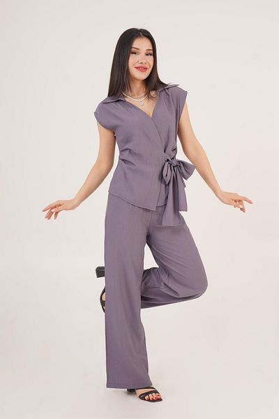 Hipo Trend Anthracite Blouse Trousers Double Set with Side Ties