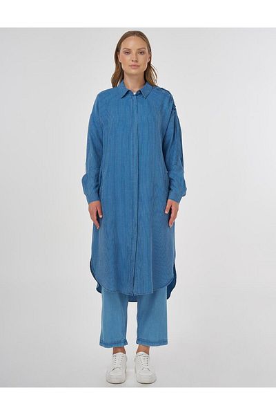 Kayra Lace Detailed Long Tunic Navy Blue