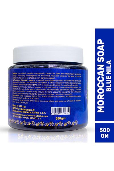ECOLYTE+ Disinfectant La Parisienne Natural Moroccan Soap, All Skin Type, Exfoliating, Essential Oil (Blue Nila, 500 G)