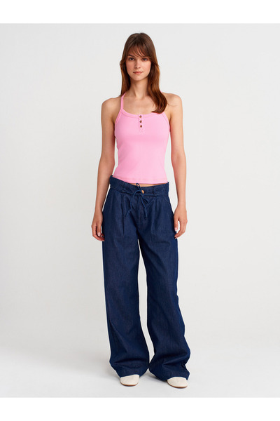 Dilvin 21106 Button Detailed Strappy Undershirt-Pink