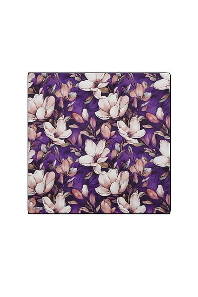 Bursa İpek Dark Purple Narcissus Pattern Silk Handkerchief