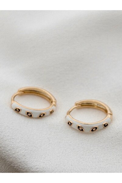 Siya Silver Altın Kaplama Göz Detaylı Mineli Çelik Halka Küpe - 2 cm