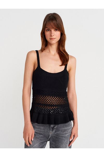 Dilvin 10793 Strappy Openwork Knitwear Blouse-Black