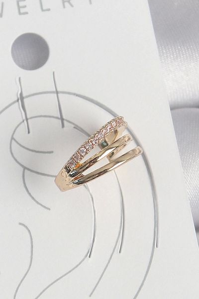 Clariss Brass Gold Color Zircon Stone 3 Row Model Women's Cartilage Earrings